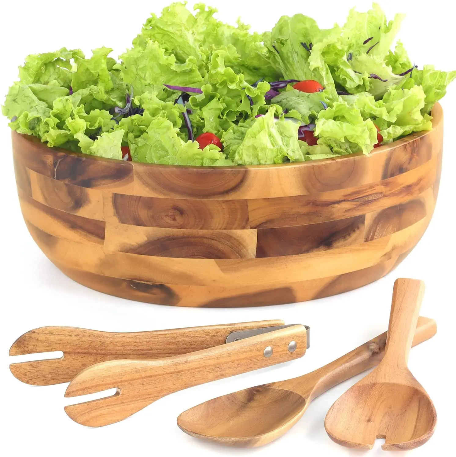 Wooden Salad Bowls Set Acacia Wood Bowls With Utensils Big Vegetable
