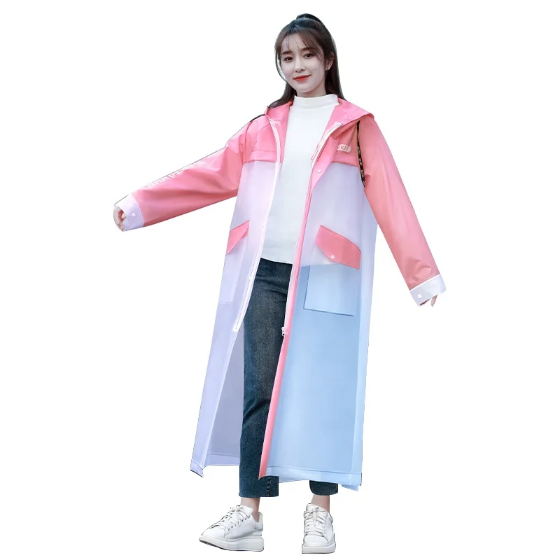 Wholesale  Long Raincoats  Windproof and Waterproof Camping Hiking Plastic EVA Rain coat with Hood