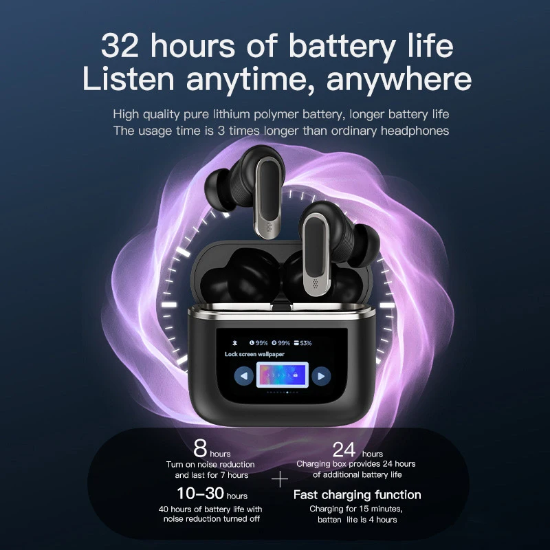 2024 Display Touch Screen TWS Earbuds V8 High Fidelity Sound Quality Headset ANC ENC With Touch Display Earbuds for JBL