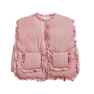 YOEHYAUL New Style Girl Ruffles Jackets Winter Coat for Children and Down Puffer Vest for Kids Winter Jackets Warm for Girls