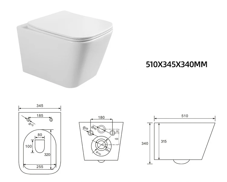 European sanitary ware cheap hanging rimless p trap washdown modern ceramic wc wall mounted drain square wall hung toilet bowl factory