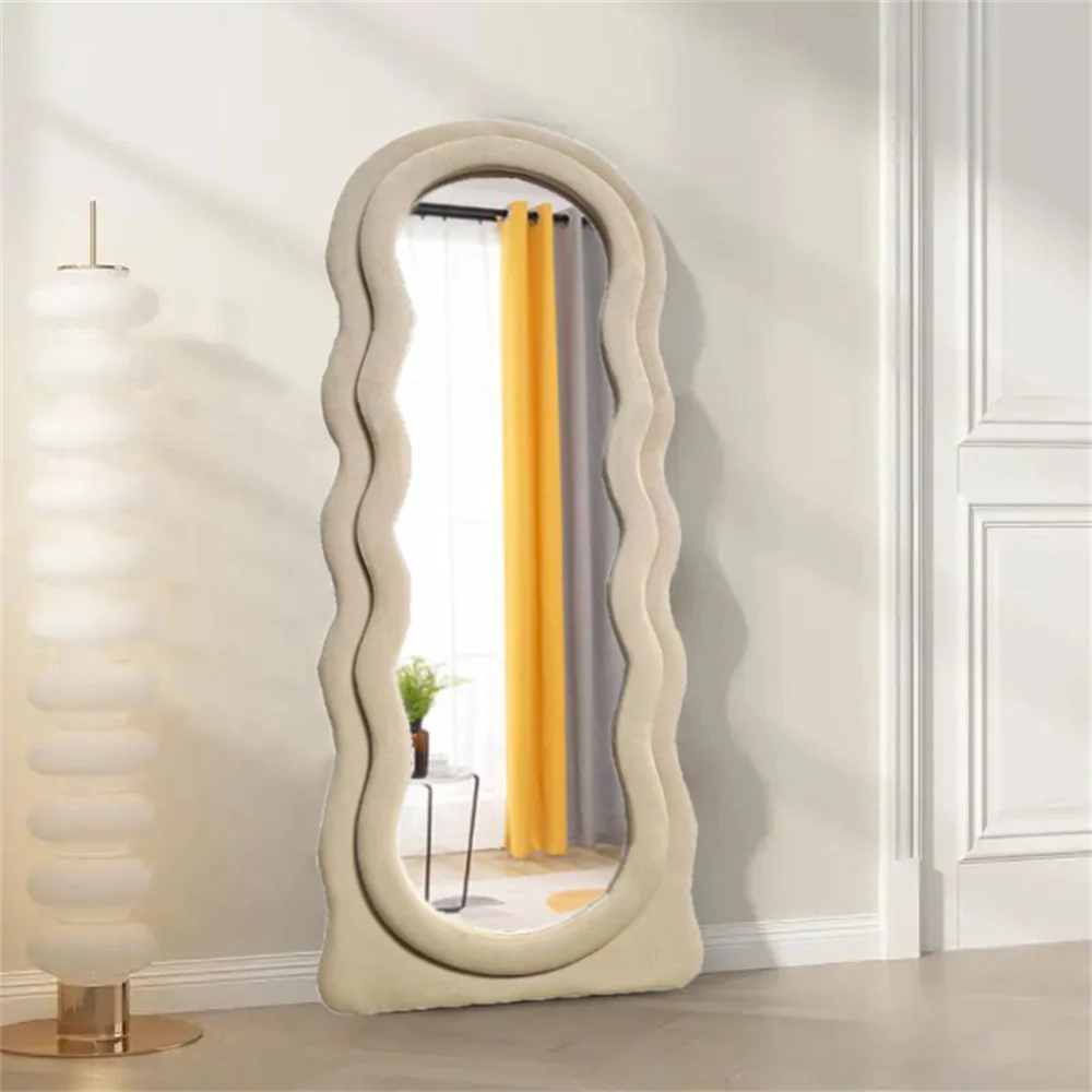 Custom Vintage Home Design Wall Floor Standing Mirror Asymmetrical Arch Irregular Full Length Body Long Wavy Framed Glass