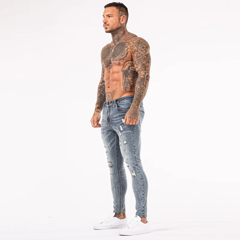 Gingtto New Style Genes Pant Stylish Denim Jean Light Blue Ripped Skinny  Jeans Man Trouser Pant