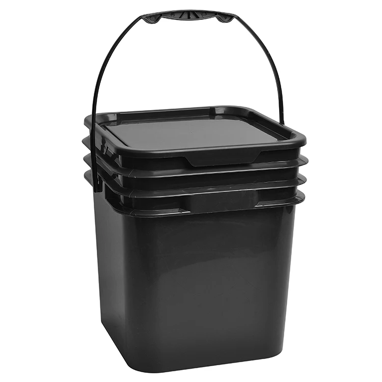 17l Square Bucket Black Plastic Pail With Lid Buy Square Plastic