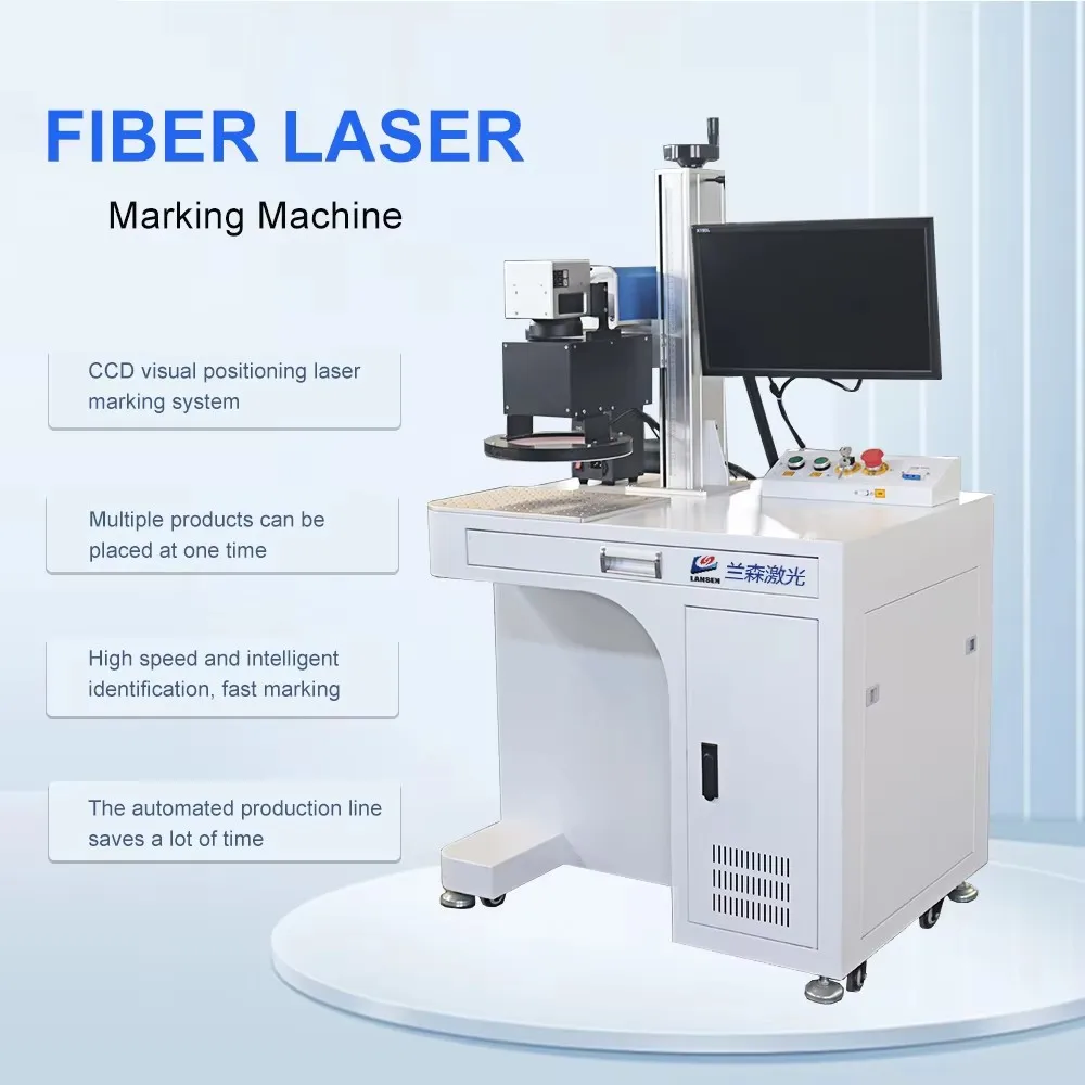 Automatic Feed Location CCD Scanner 3D Fiber Laser Marking Machine New for Tag Logo Printing DXF Animal Ear Mark Belt Conveyor