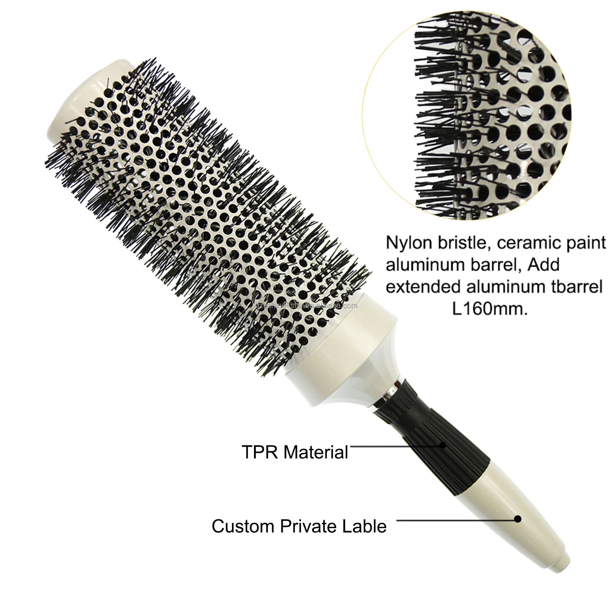 Nano Technology Ceramic Barrel Round Hair Brush Nylon Bristle Blowdry