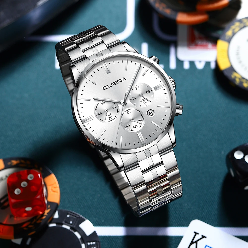 Cuena 6813 Men Quartz Watch, stainless steel