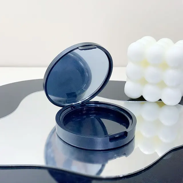 Wholesale Black Round Powder Cake Box Portable Buckle Type Packaging Box Made of Plastic with Mirror for Display