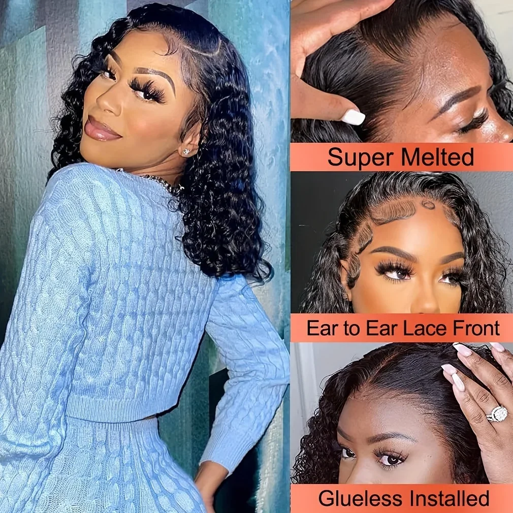 Echthaar Bob Perücke Deep Wave Lace Front Ohne Kleber Vorgezupft_voghion.com
