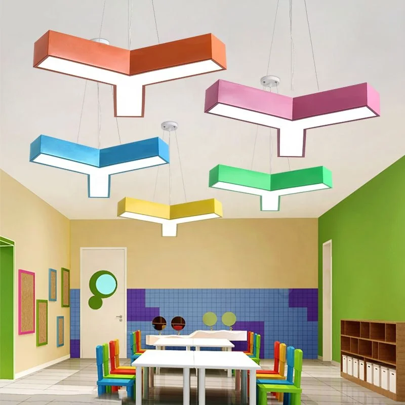Hexagonal LED Pendant Light 48W 60cm Colorful Shell Ceiling Lamp Kindergarten Classroom Children's Playground LED Pendant Light