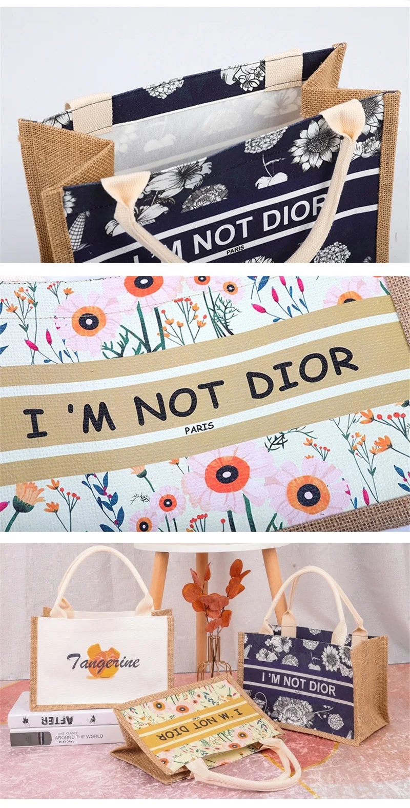 Sacs à provisions en lin à impression personnalisée, sac fourre