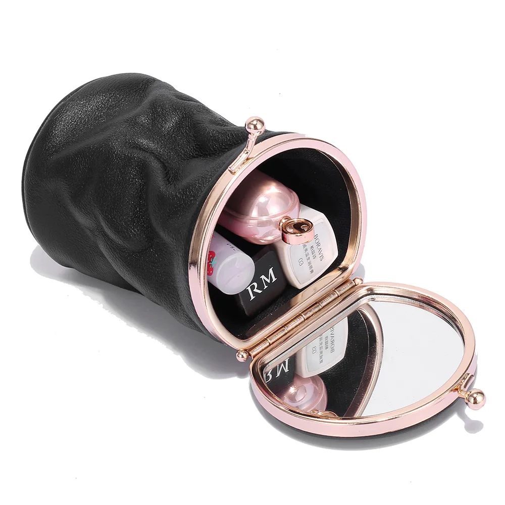Genuine Leather Mini Portable Lipstick Case with Mirror for Handbag in  Assorted Colours