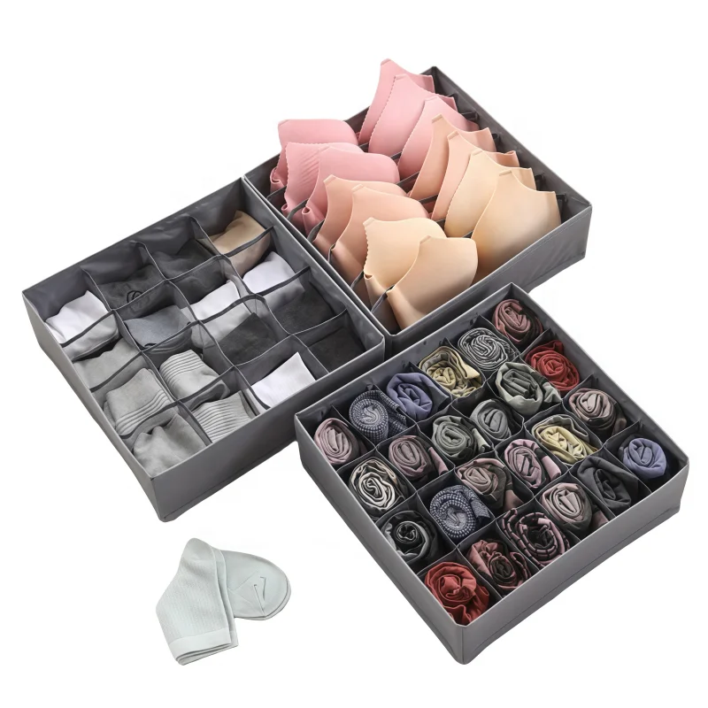 Foldable Oxford Underwear Storage Box Closet Bra Socks Organizer with Ventilated Mesh Compartments for Home Wardrobe & Drawer