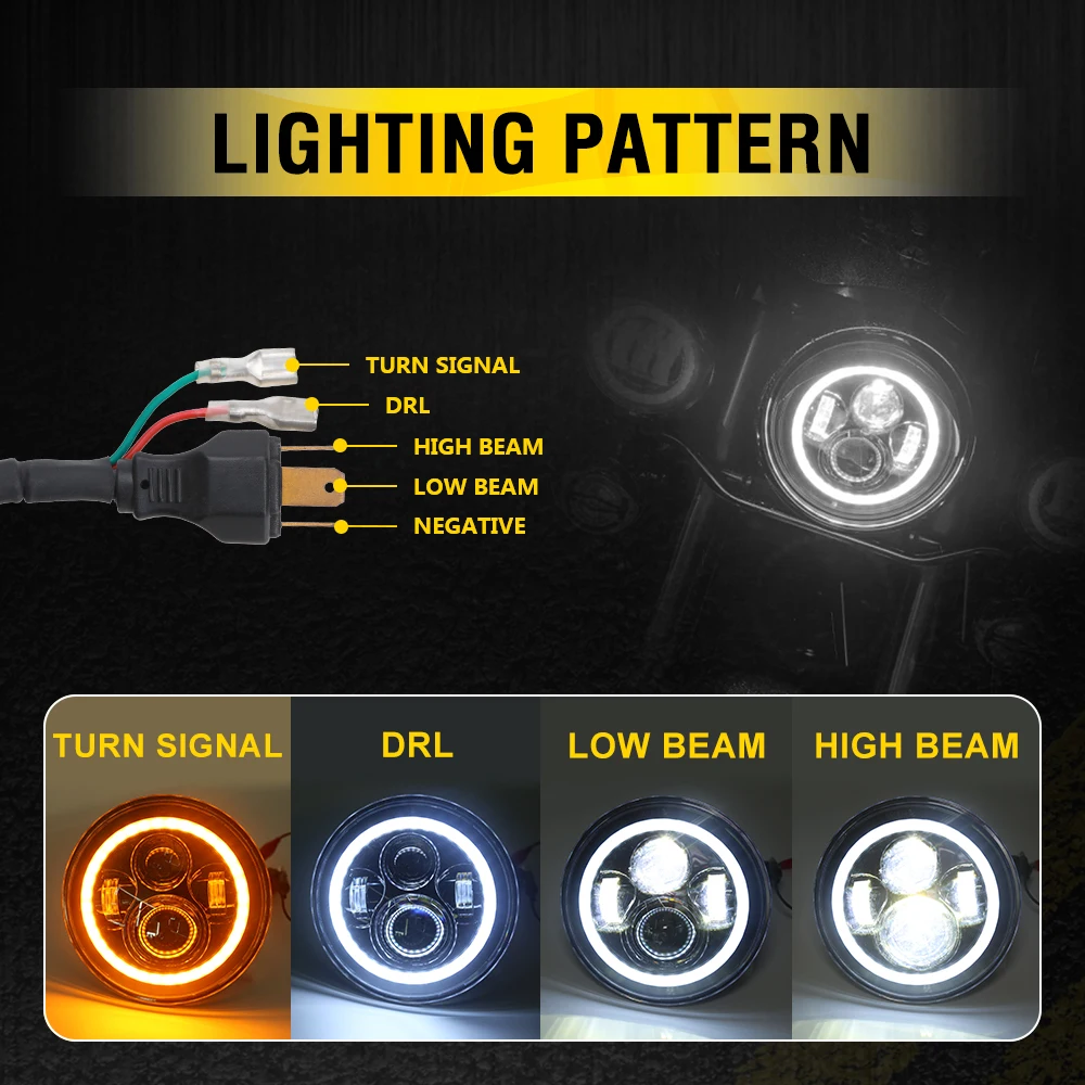 7-Inch Round LED Sealed Beam Halo Headlights for Jeep Wrangler, Kombi, Troller, and Willys  Hi-Lo Angel Eyes