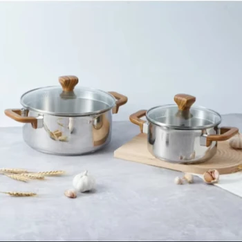 20/24cm Wood Grain Stainless Steel Cookware Kitchen Cookware Stewing Pot Set