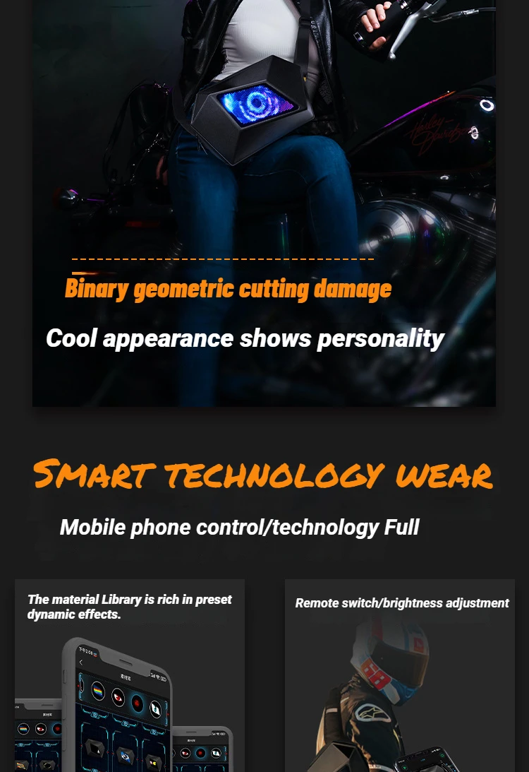 Outdoor 5V Blue-tooth LED LOY Knight Pack Screen Waterproof LED Cycling Crossbody Bag Devil's Eye Backpack  LOY mini