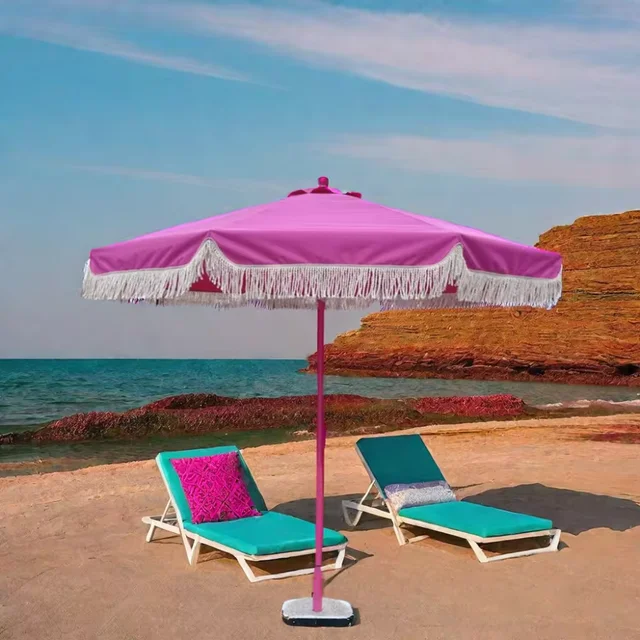 2.7 Meter Modern Design Fuchsia Tassel Beach Outdoor Sunshade Umbrella Fashionable and Trendy Furniture