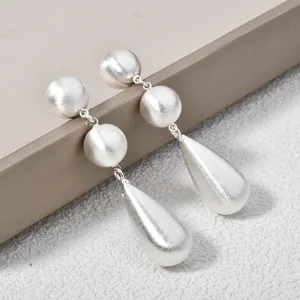 Retro-style Thick Electroplated Round Bead Brushed Teardrop Earrings with Exaggerated and Unique Design