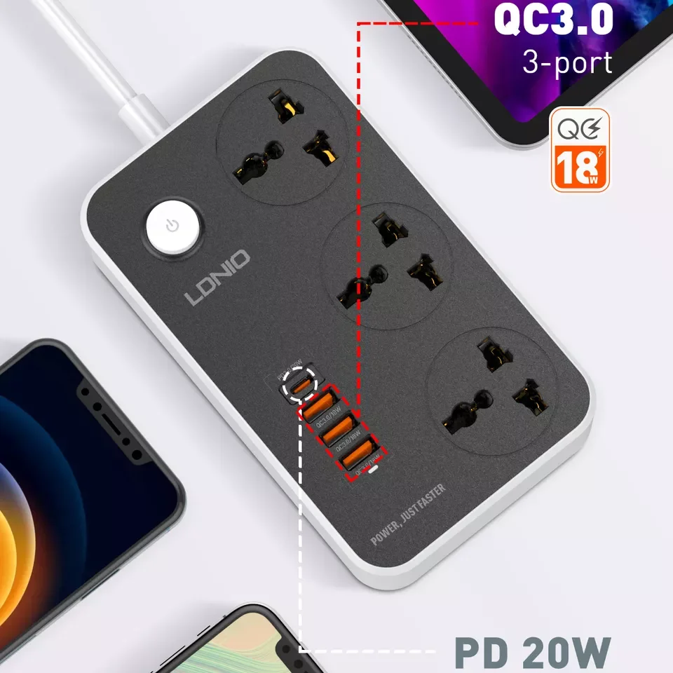 Ldnio SC3412 US UK EU удлинитель мощности Pd Быстрая зарядка свинцовый Выход 20 Вт QC3.0 Usb защита от перенапряжения розетка