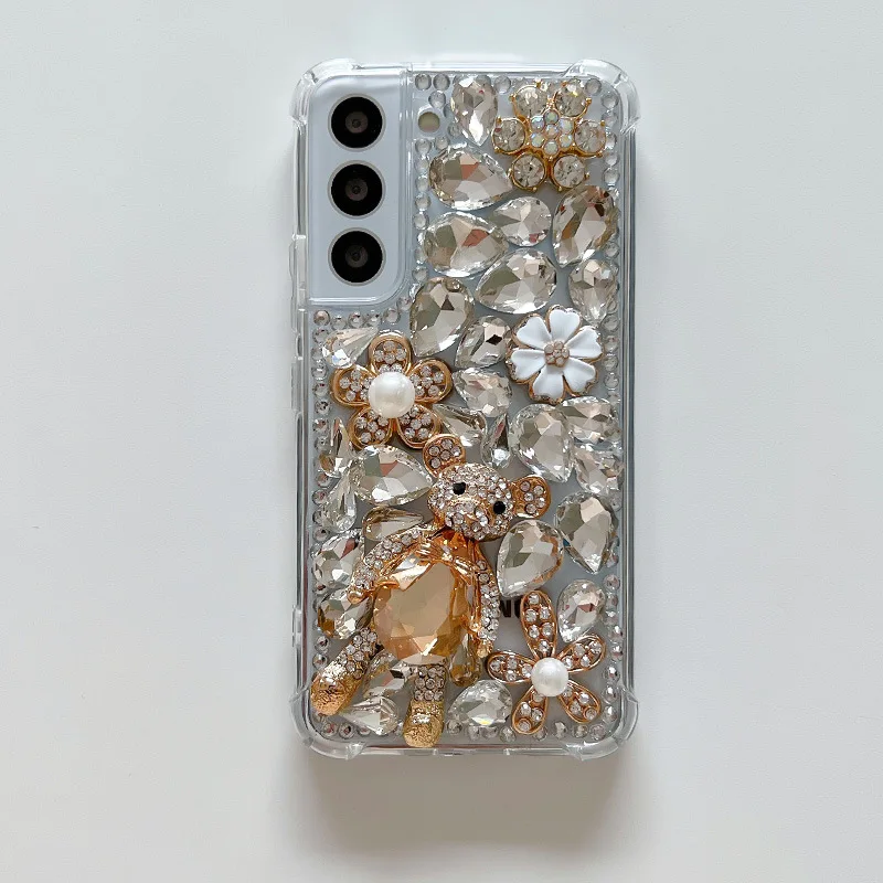 Custom 3D Luxury Glitter Crystal Bling Bling Case for Samsung for Galaxy S24 S23 Ultra S21 Plus Rhinestone Diamond Phone Case PC