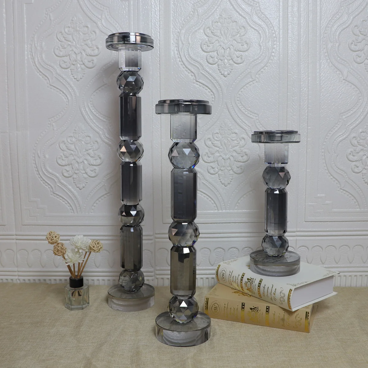 Wholesale decor glass candle home decoration suppliers crystal glass holders factory