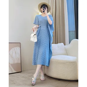 Summer New Women's High-End Midi Dress Large Size French Style with Polo Dot Casual Floor-Length for Chubby Girls