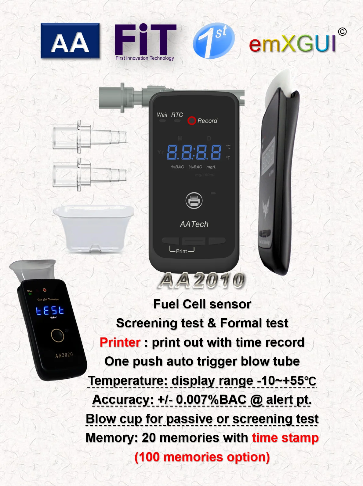 Alcohol Breath Tester Breathalyzer Fuel Cell Sensor with Wireless Printer