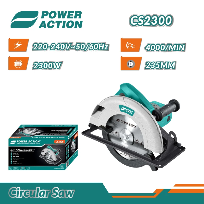 Power Action Wood Working Cutter 230mm 2300W Circular Saw CS2300