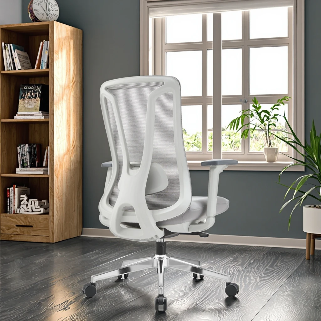 Elite Comfort White PU Office Chair Modern Design Reinforced Support Molded Sponge Construction High Pressure Tested 5