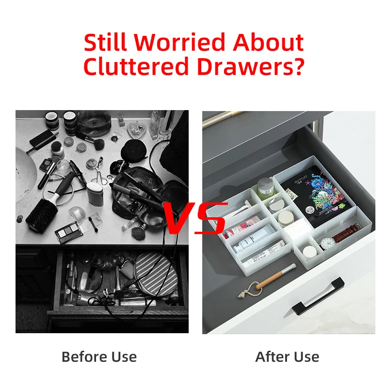 Household Custom 4 Grids Multifunction Drawer Style Separated Cosmetic Organizer Plastic Storage Box With Dividers