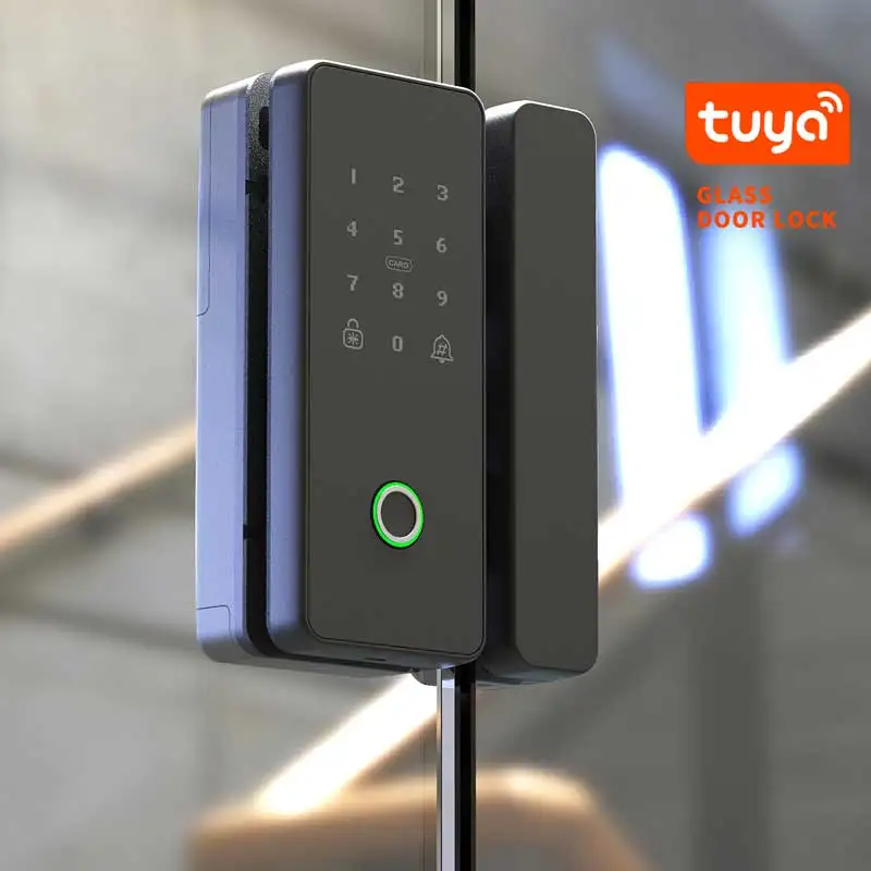 Smart Digital Wifi Biometric Fingerprint Aluminum Electric Bottom Tuya Door Lock for Wood Door Frameless Push Sliding Glass Lock
