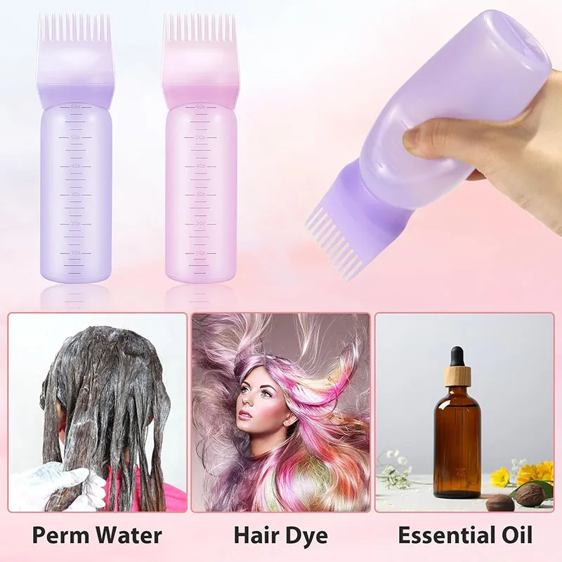 Factory Direct Sale Root Comb Applicator Bottle 6Oz Hair Dyeing Bottle Custom Logo/Colors Hair Oil Applicator Bottle