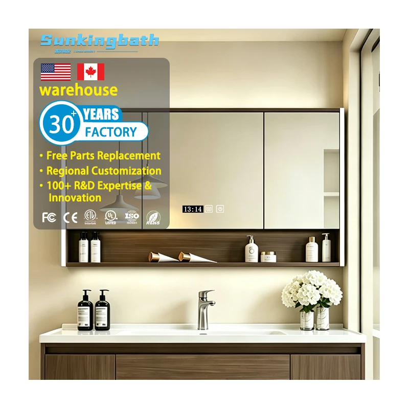 Wall Mounted Luxury Australian Style Aluminium Bathroom Cabinets Modern Bathroom Vanity Cabinet with Light for Home/hotel
