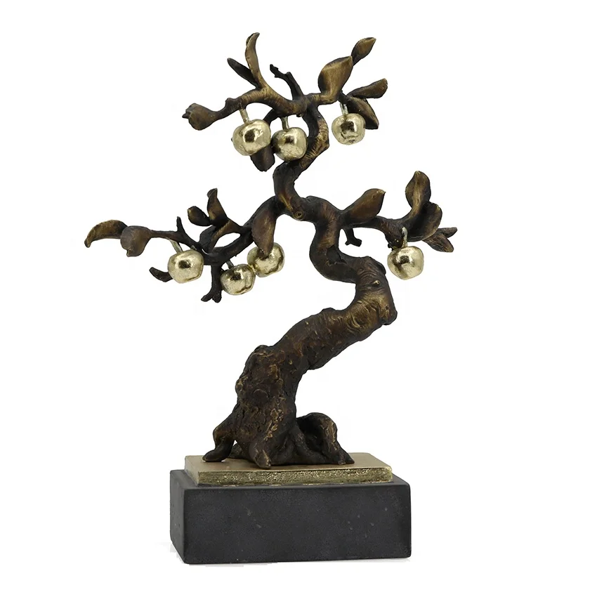 Tropical resin apple tree olive tree jujube tree gold leaf plant sculpture decorations for home