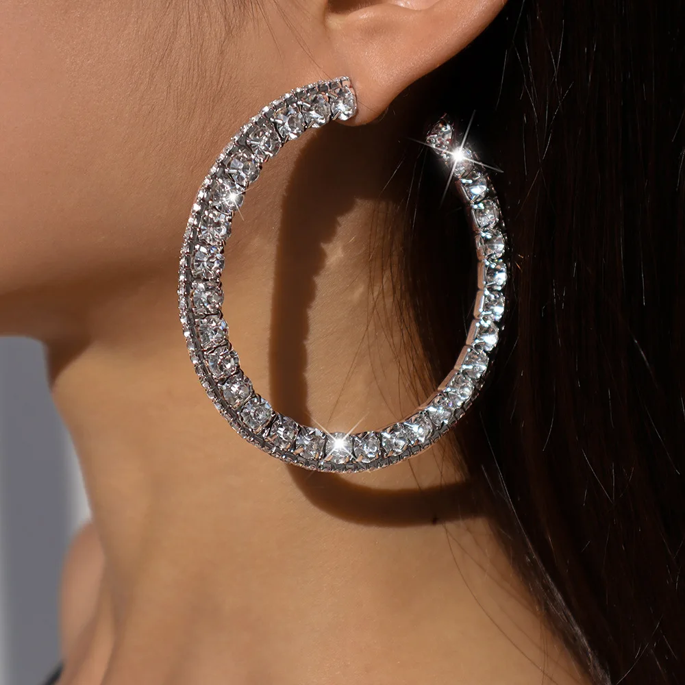 XLarge Round Diamond Hoop Earrings 14k White Gold 515ct  IE272