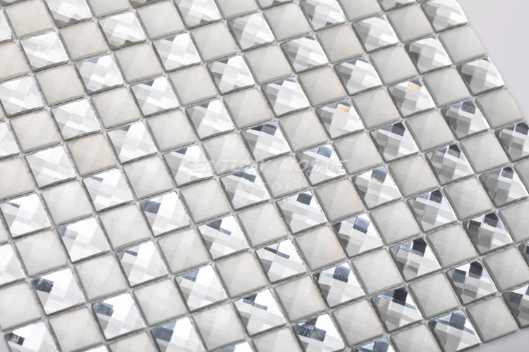 13 Faces Silver Beveled Diamond Mirror Glass Mosaic Tile Wall Decor