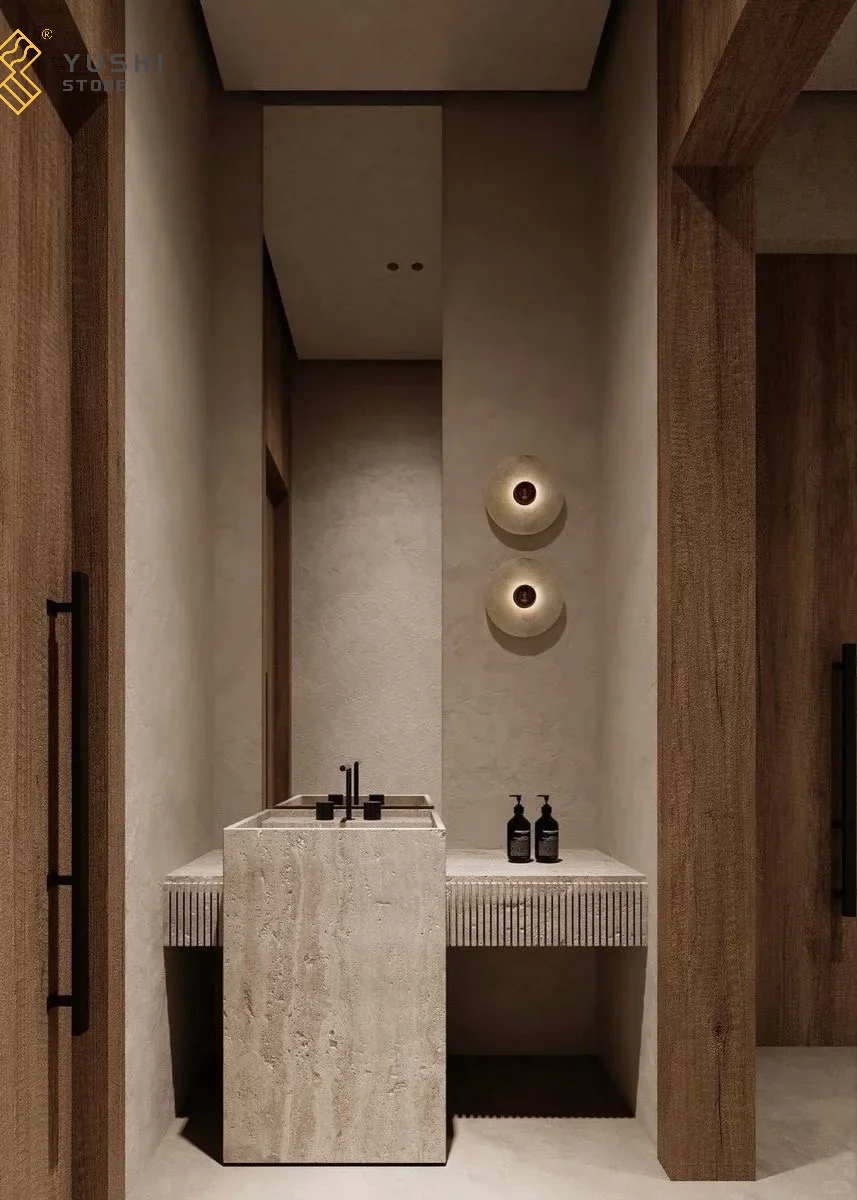 YUSHI Modern European Style Stone Basin Sink High Quality Travertine Hot-Selling Luxury Hotel Villa Bathrooms European Modern factory