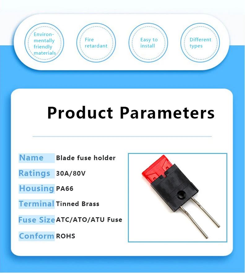 FKH Stackable 30A Rated 80V Black Blade Fuse Holder for PCB Mounting in Automotive Applications