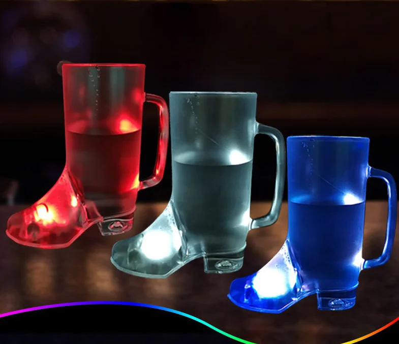Customized Ounce Glitter Party Metal Beverage Tubs Printed Logo LED Lights Cowboy Boots Beer Glass Customized Printed Logo