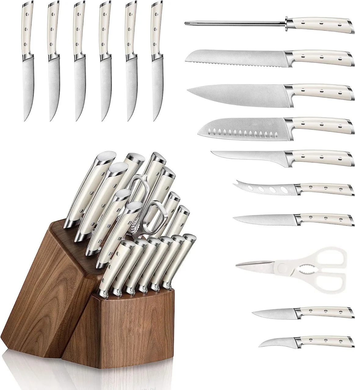 17 Pcs High Carbon Professional Knife Set White 2024 New Japanese Block