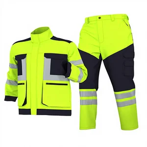 Cross-border Winter Polyester Velvet Hi Visibility Work Clothes Set Custom Fluorescent Warm Waterproof Construction Workshop