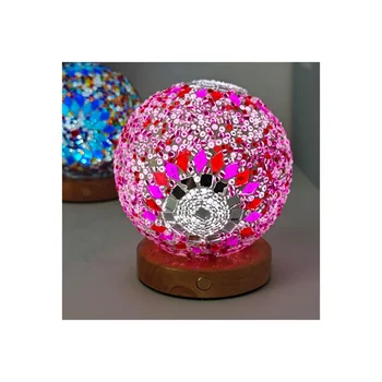 Romantic and free color combination glass wood base Led night light bohemian style decoration design lamp mosaic night light