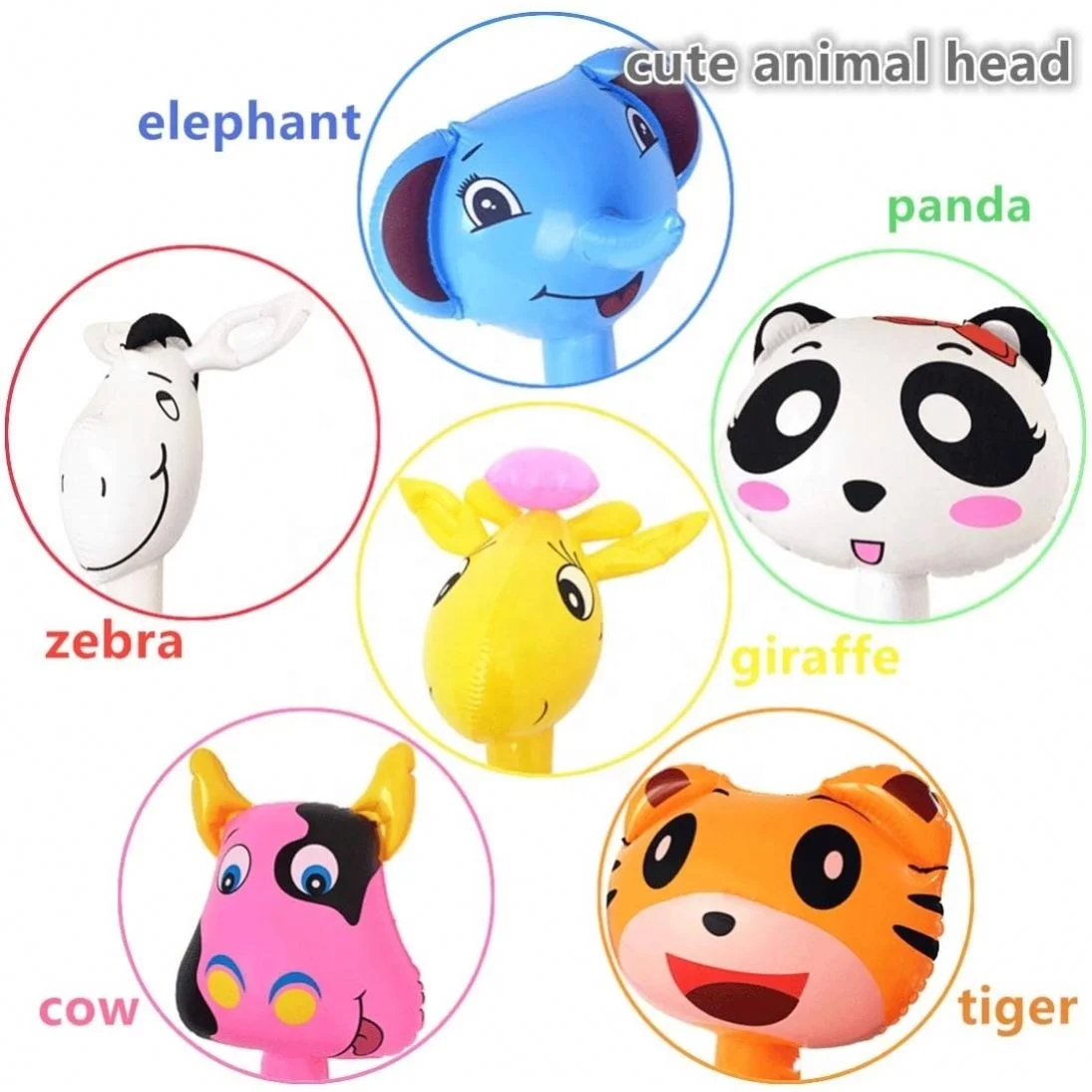Safri Animals Inflatables on a Stick PVC/Plastic Party Toys with Sound-Tiger Zebra Giraffe Elephant Inflatable Animals