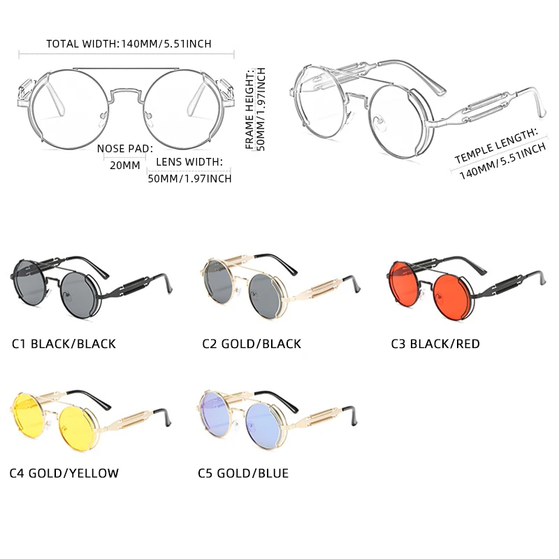 Retro Round Punk Sunglasses - Classic Steampunk Style