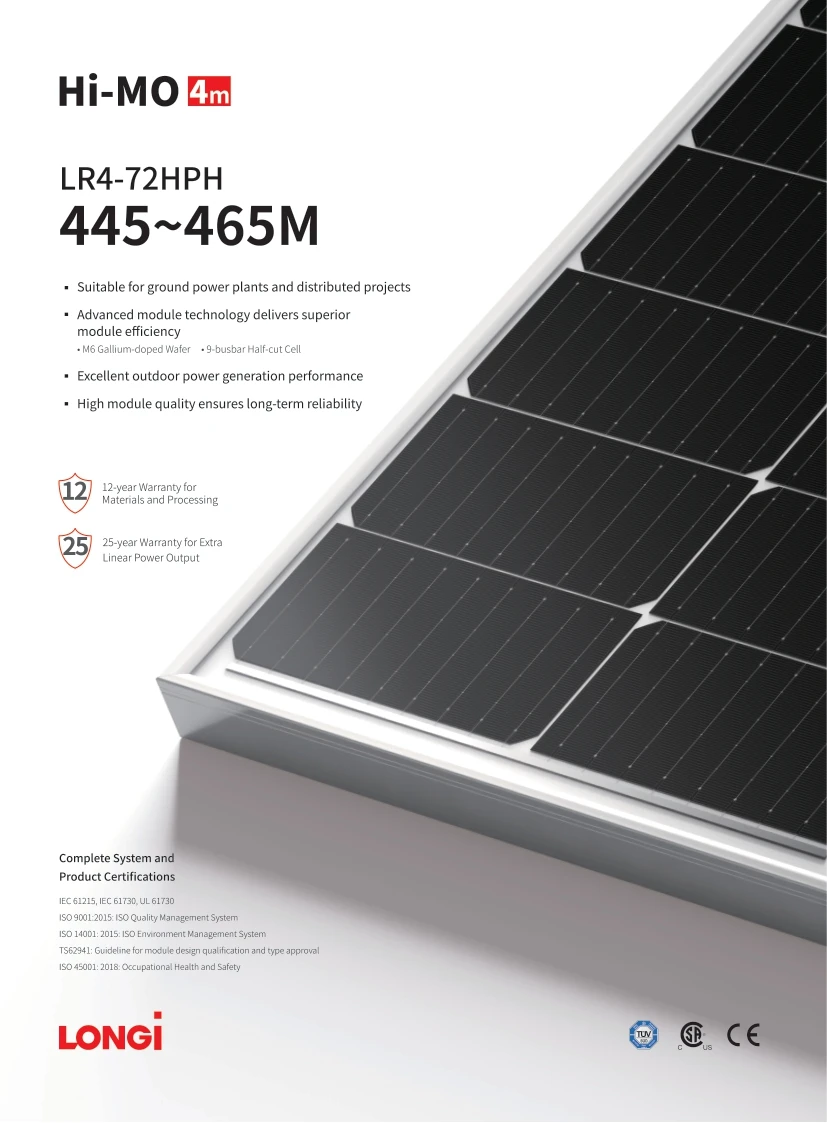 Longi Bifacial Solar Panel 430w 440w 445w Watt Mono Photovoltaic Solar Module Hi Mo5 Lr4 72hph 7174