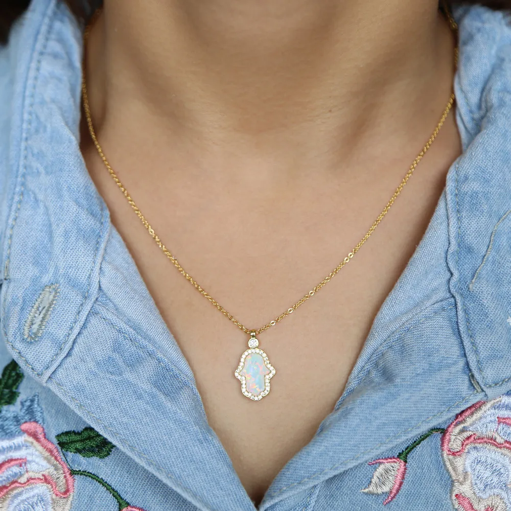 Colar com pingente de mão hamsa, moda 2023, alta qualidade, hamas turcos,  mão, alta qualidade, micro pave, cz, fogo branco, opala, pingente de mão|  Alibaba.com, image size:1000x1000