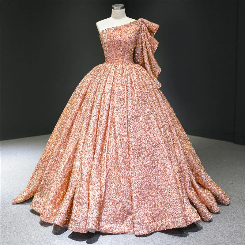 2020 One Shoulder Glitter Formal Dress Sequins Wedding Gown Ball Gown  Evening Dress| Alibaba.com