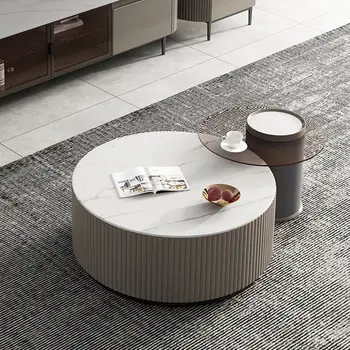 Modern minimalist slate coffee table round light luxury living room small apartment size round designer TV cabinet