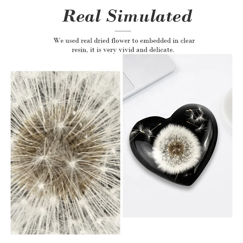 Real Dandelion clear Resin Heart Shape Office Home Interior Bedside Desk Tea Table Bookshelf Decorative Items Desktop Decoration