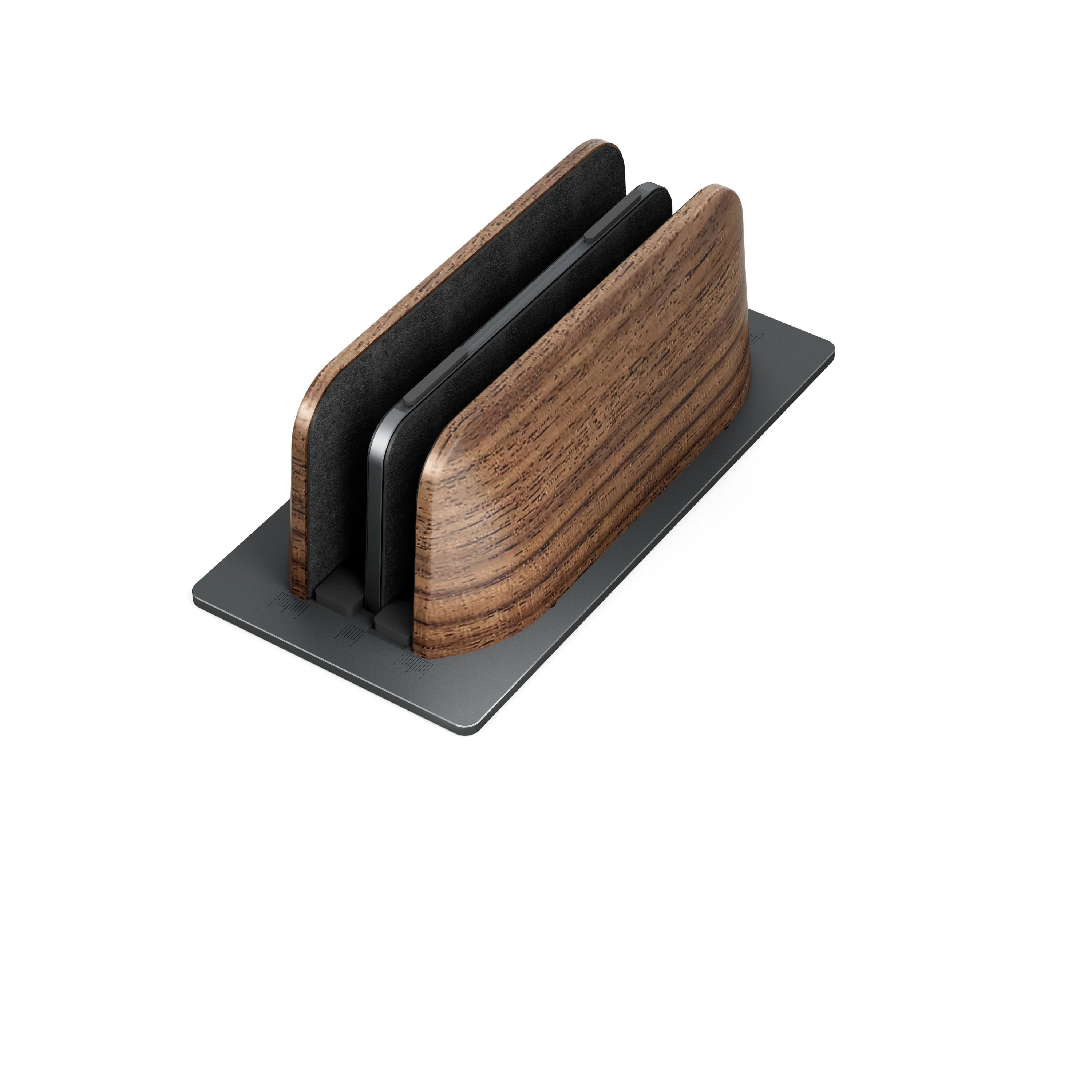Customized Computer Accessories Wooden Laptop Vertical Stand Holder Double Fixed Bracket Portable Walnut Phone ipad Laptop Stand